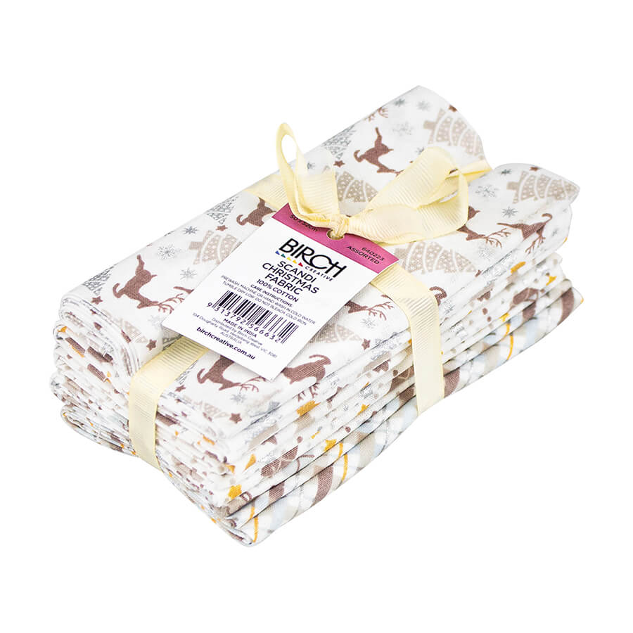 Birch Fabrics - Scandi Christmas Collection - Fat Quarters Bundle - 50cm x 52cm Fabric - 5 Assorted Designs