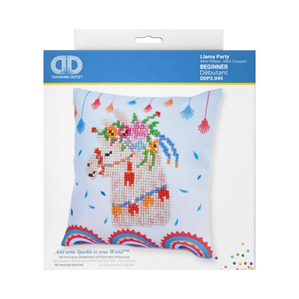 DAMAGED BOX - Diamond Dotz - Mini Pillow Kit - Llama Party - 18cm x 18cm