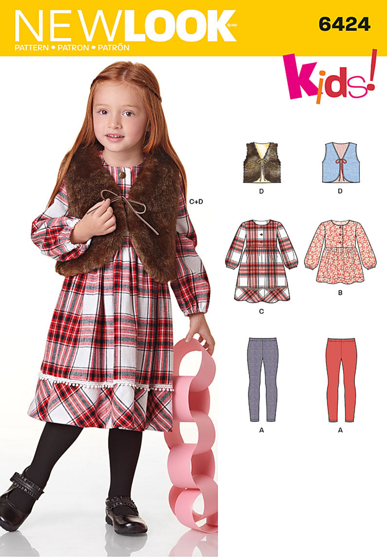 New Look Sewing Pattern 6424 N6424 Child's Sportswear Vest, Long Sleeve Dress and Leggings - You’ve Got Me In Stitches
