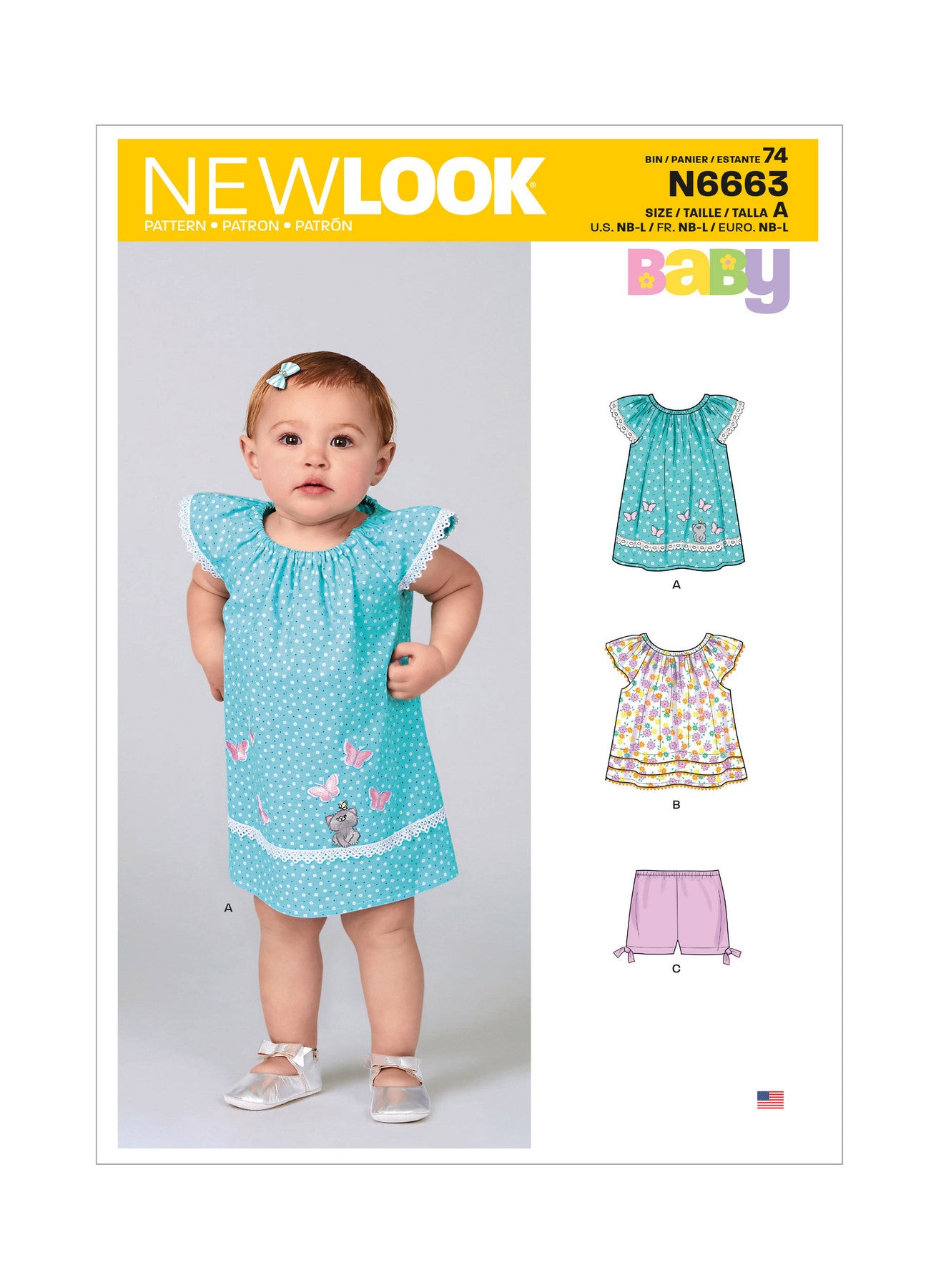 New Look Sewing Pattern N6663 6663 Infants' Dress, Top with Appliques & Trims & Pants with Bows At Hem - You’ve Got Me In Stitches