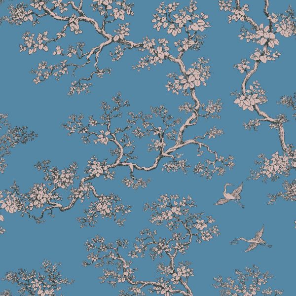 Leutenegger Fabrics - Florence Broadhurst Pastel Lake Collection - 110cm x 1m Fabric - L01913-3 The Cranes Design