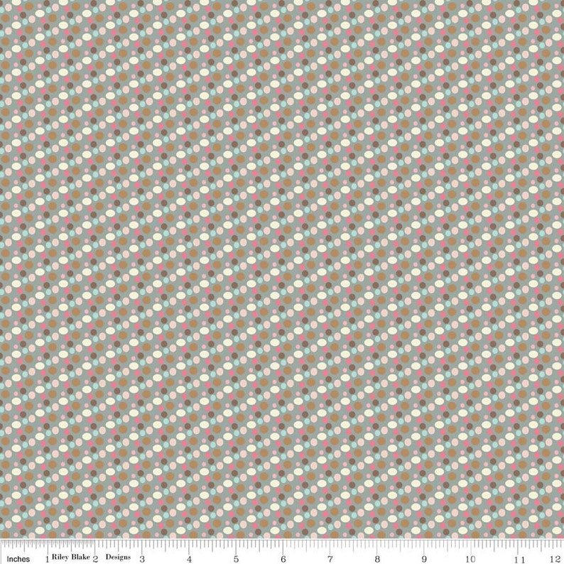 Riley Blake designs - Gray Chatsworth Dot - F4806 - Grey, Cream, Aqua, Coral Dot design - 100% cotton Flannel fabric - You’ve Got Me In Stitches