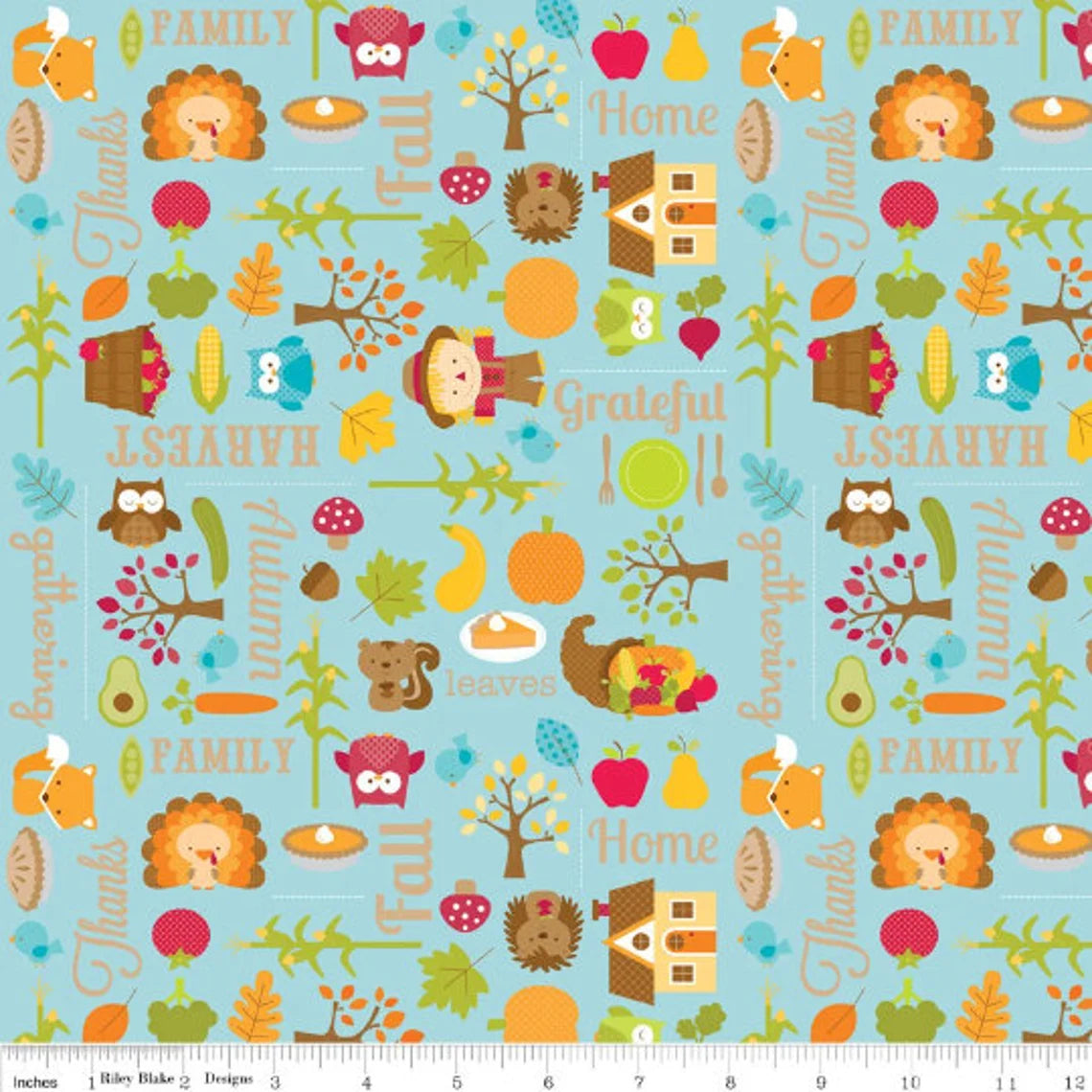 Riley Blake designs - Happy Harvest - F4030 - 2 Colours, Cream and Blue - 100% Cotton Flannel - You’ve Got Me In Stitches