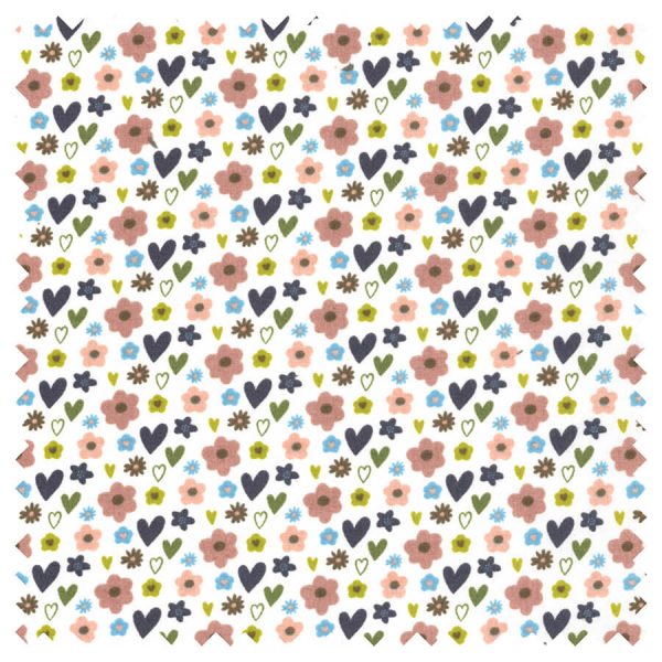 Birch Fabrics - Hearts & Flowers Collection - 110cm x 1m Fabric - Heart White Design