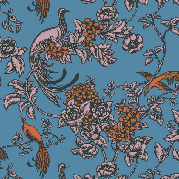 Leutenegger Fabrics - Florence Broadhurst Pastel Lake Collection - 110cm x 1m Fabric - L01913-8 Birds Of Paradise Design