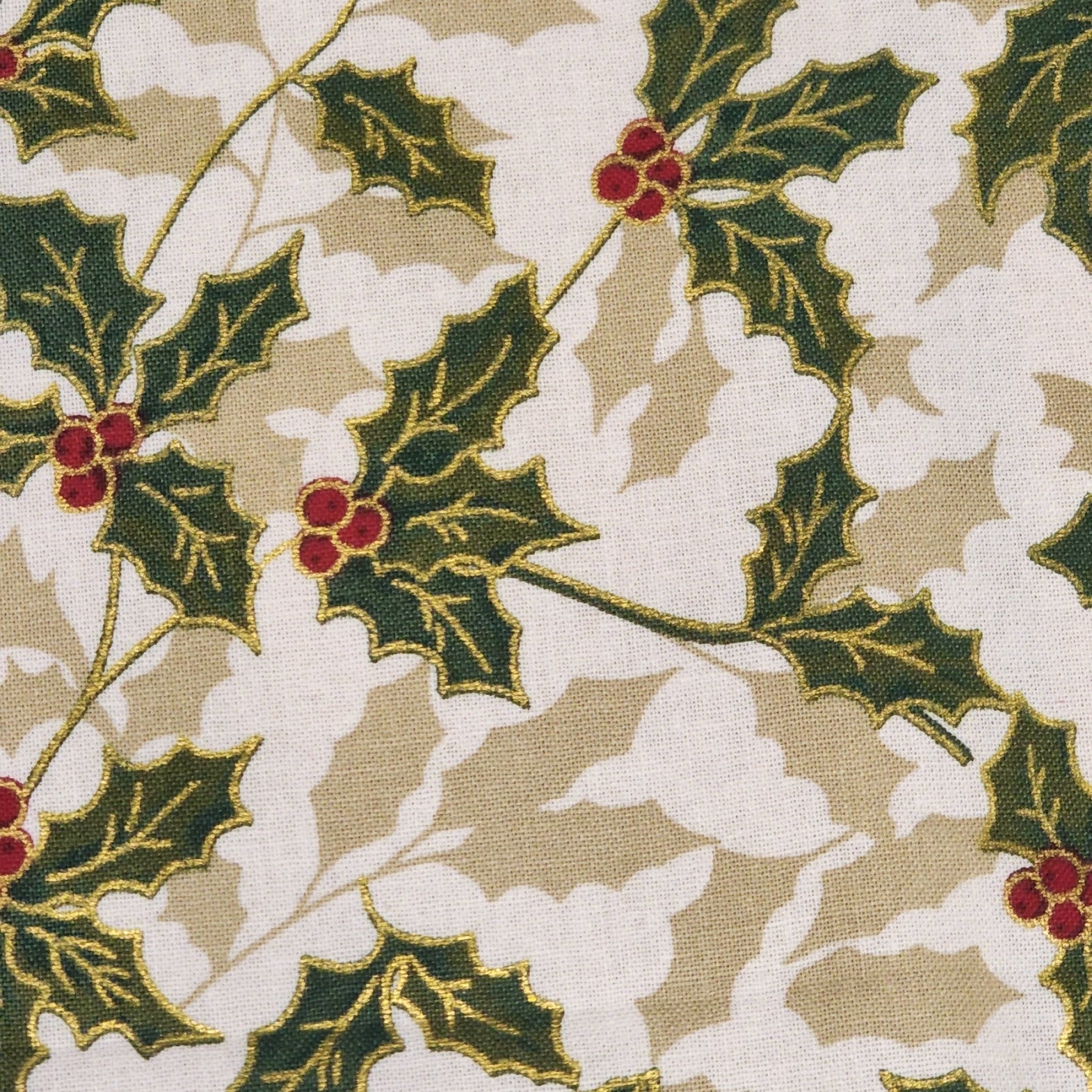 Christmas Holly - Medium - Cotton Poplin Fabric - 112cm wide - Cream - You’ve Got Me In Stitches