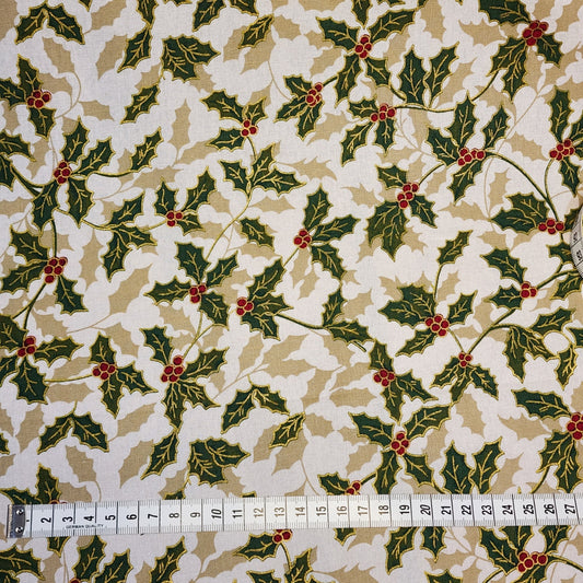 Christmas Holly - Medium - Cotton Poplin Fabric - 112cm wide - Cream - You’ve Got Me In Stitches
