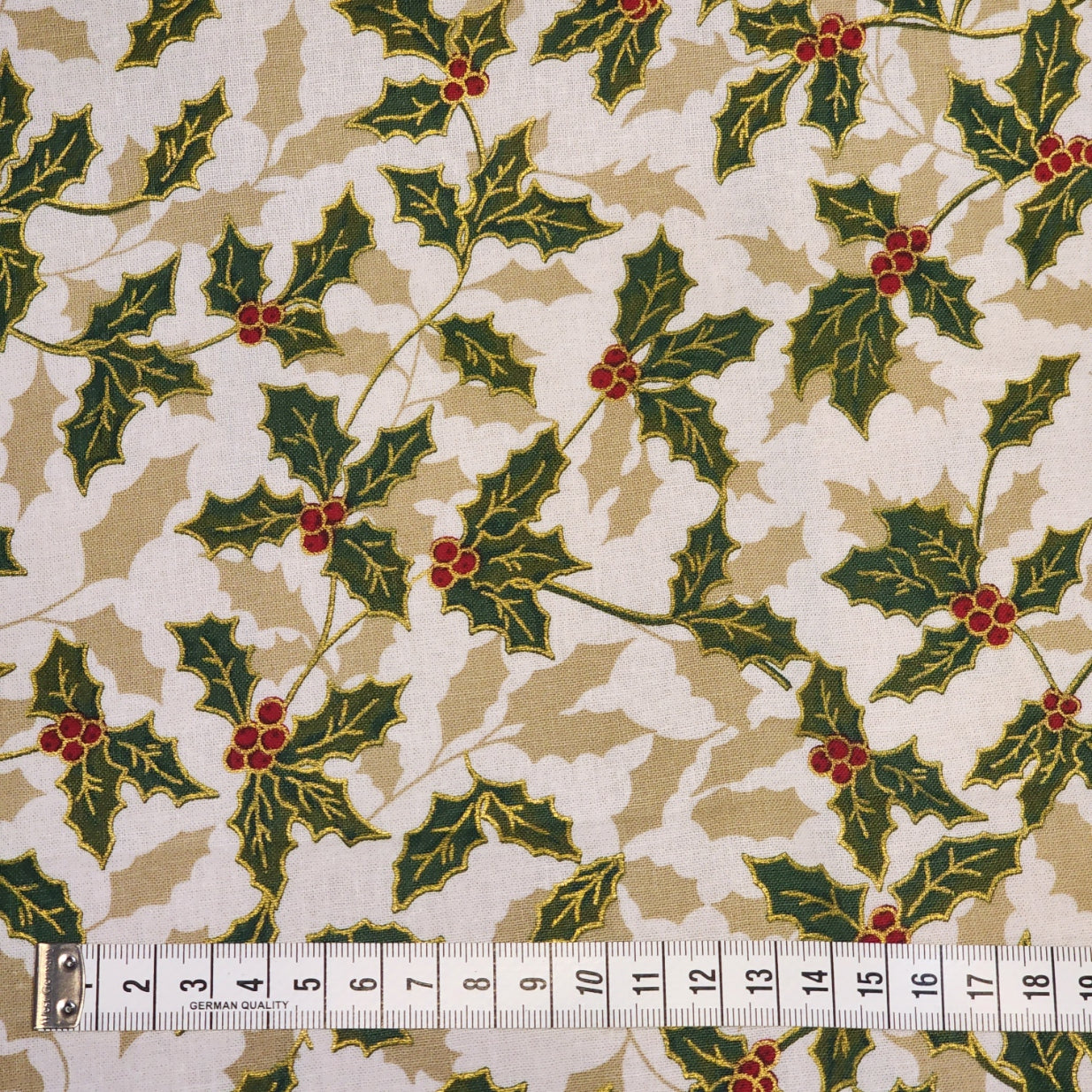 Christmas Holly - Medium - Cotton Poplin Fabric - 112cm wide - Cream - You’ve Got Me In Stitches