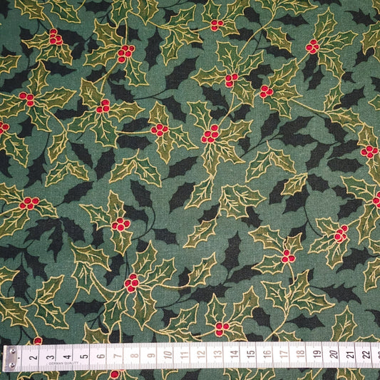 Christmas Holly - Medium - Cotton Poplin Fabric - 112cm wide - Dark Green - You’ve Got Me In Stitches