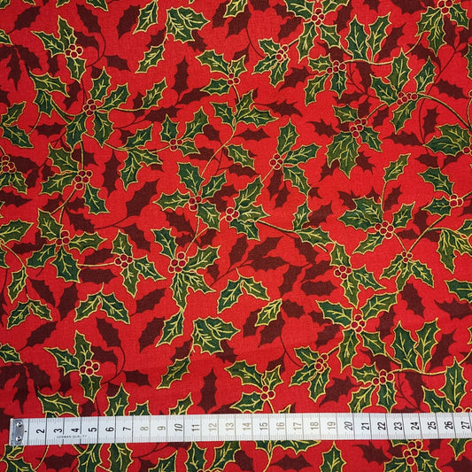 Christmas Holly - Medium - Cotton Poplin Fabric - 112cm wide - Red - You’ve Got Me In Stitches