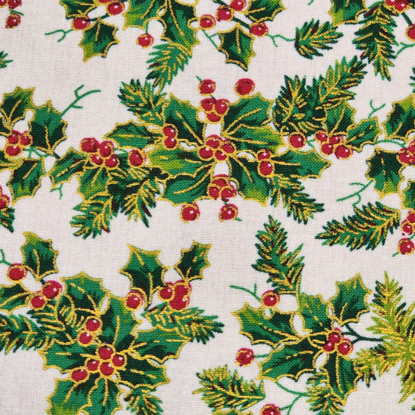 Christmas Holly - Small - Cotton Poplin Fabric - 112cm wide - Cream - You’ve Got Me In Stitches