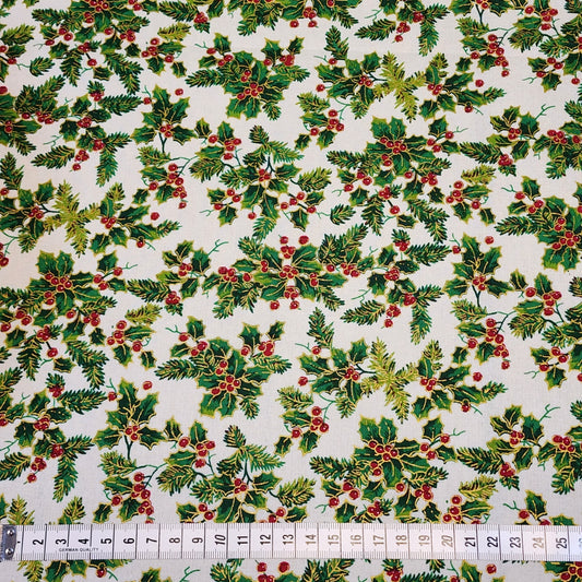 Christmas Holly - Small - Cotton Poplin Fabric - 112cm wide - Cream - You’ve Got Me In Stitches