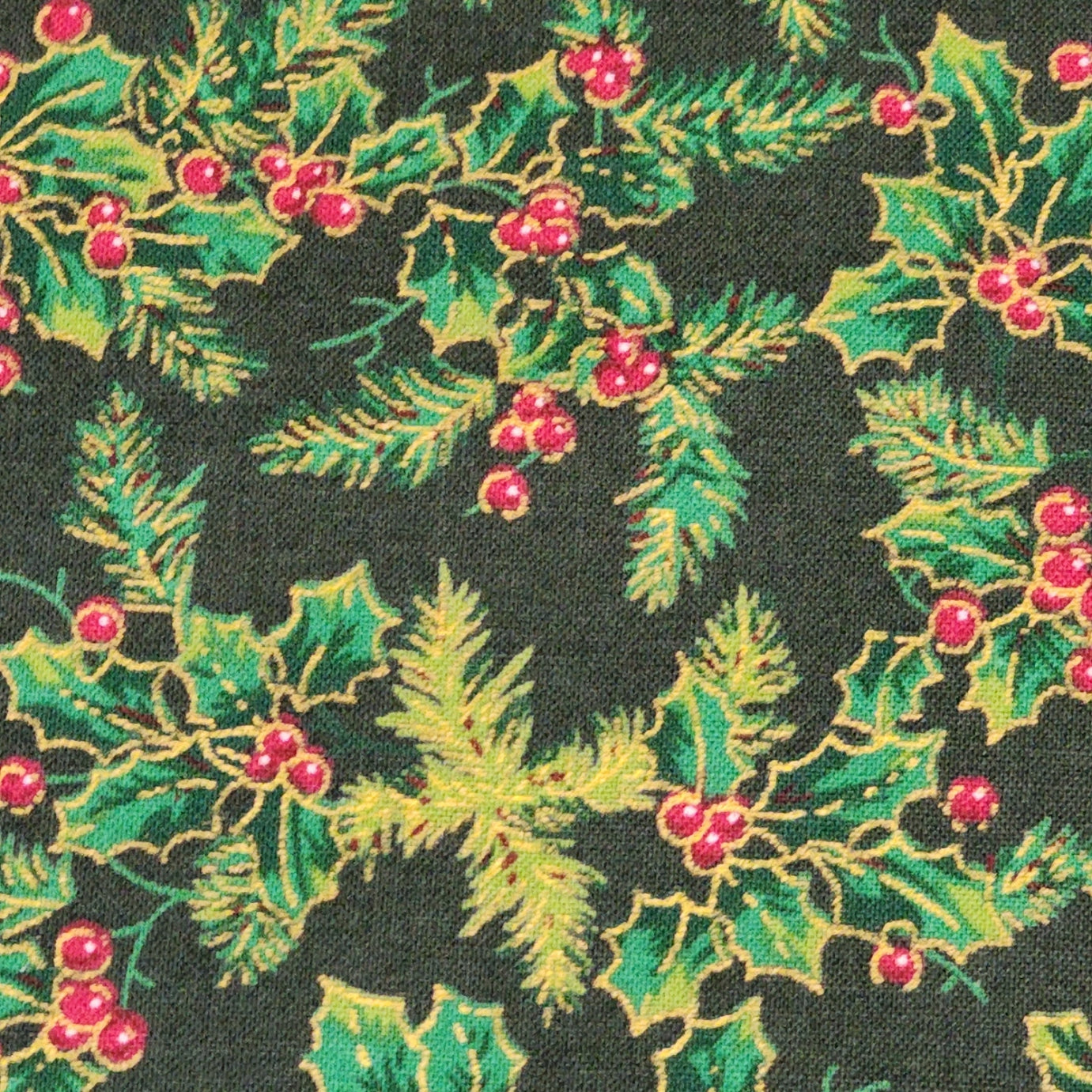 Christmas Holly - Small - Cotton Poplin Fabric - 112cm wide - Dark Green - You’ve Got Me In Stitches
