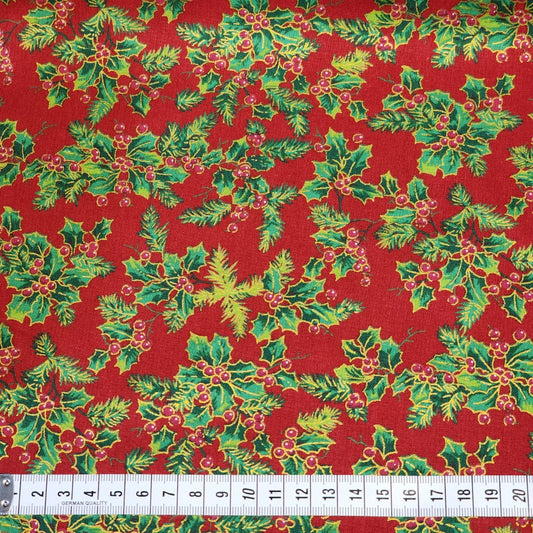 Christmas Holly - Small - Cotton Poplin Fabric - 112cm wide - Red - You’ve Got Me In Stitches