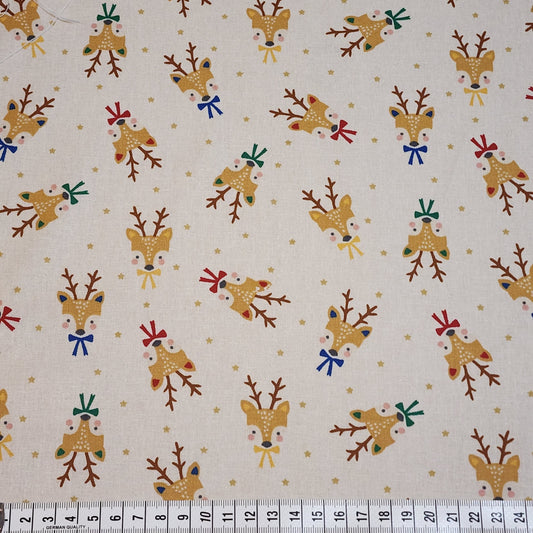 Christmas Reindeer - Cotton Poplin Fabric - 112cm wide - Cream - You’ve Got Me In Stitches