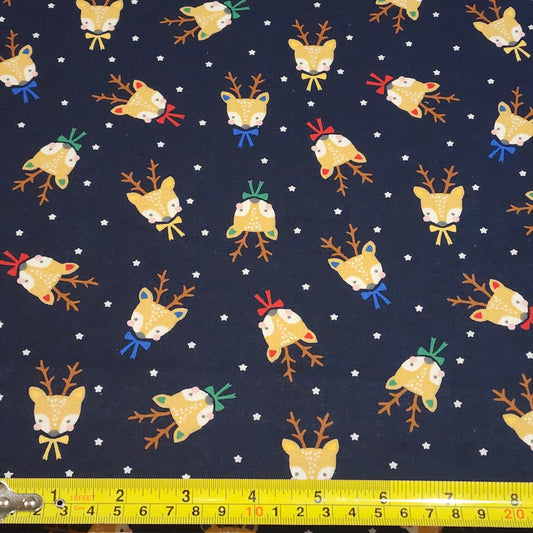 Christmas Reindeer - Cotton Poplin Fabric - 112cm wide - Navy Blue - You’ve Got Me In Stitches