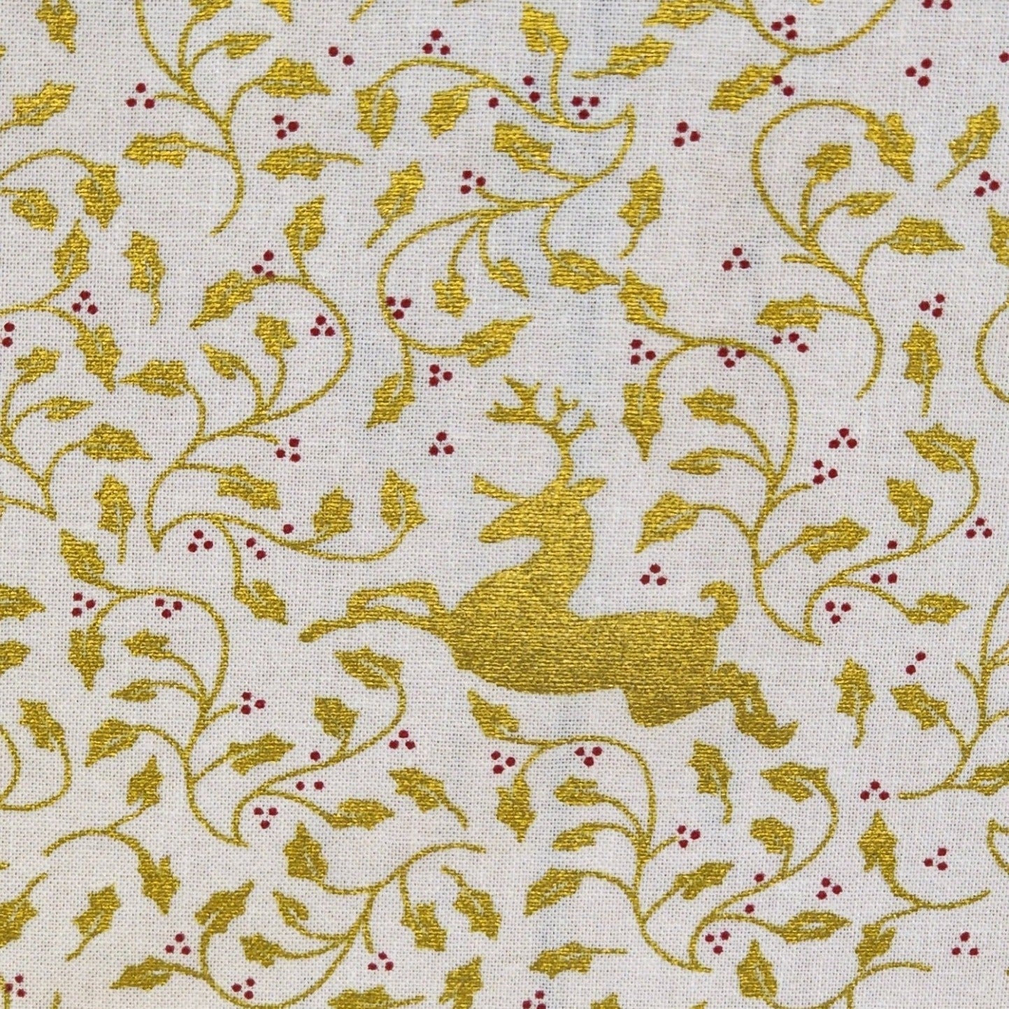 Christmas Reindeer and Holly - Cotton Poplin Fabric - 112cm wide - Cream - You’ve Got Me In Stitches