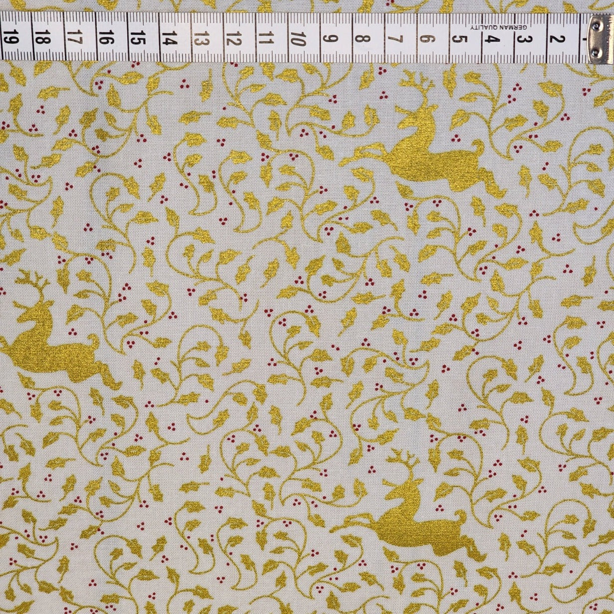 Christmas Reindeer and Holly - Cotton Poplin Fabric - 112cm wide - Cream - You’ve Got Me In Stitches