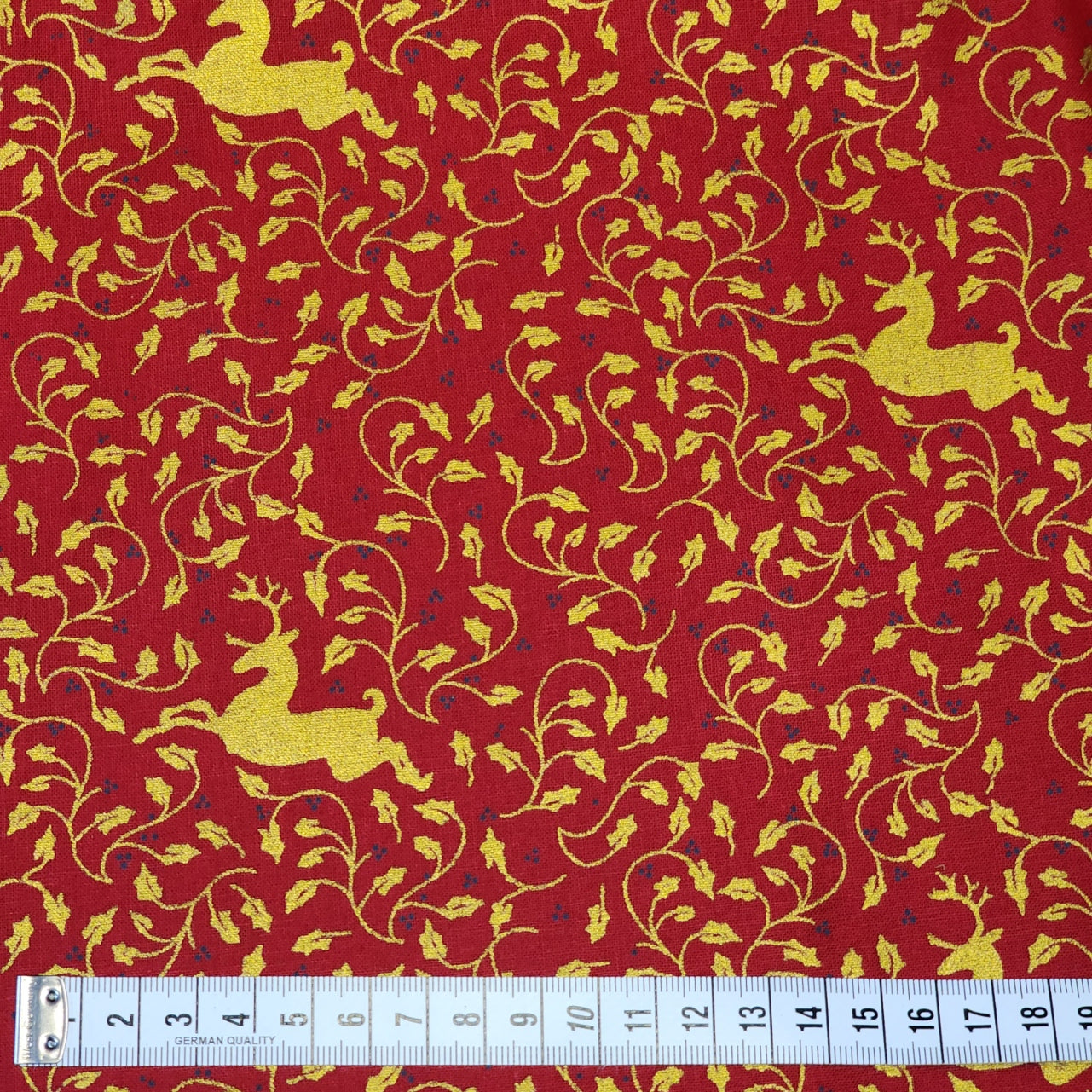 Christmas Reindeer and Holly - Cotton Poplin Fabric - 112cm wide - Red - You’ve Got Me In Stitches