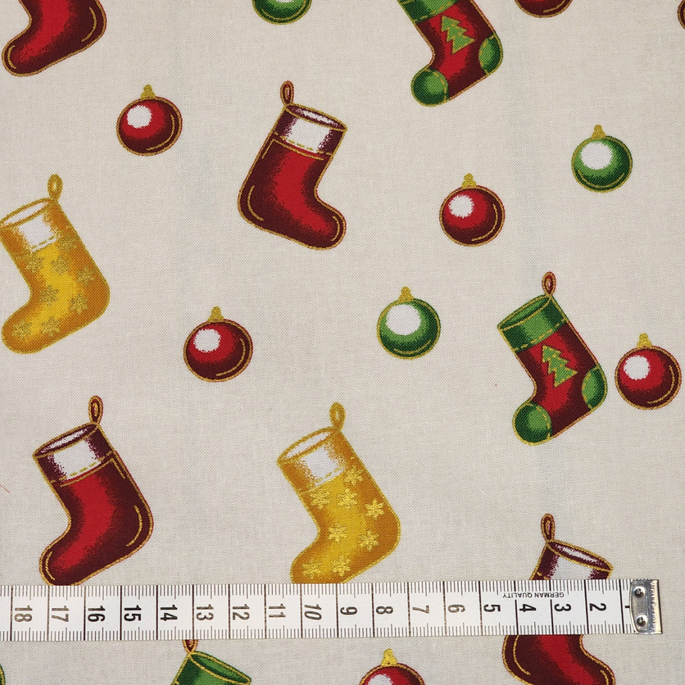 Christmas Stockings and Baubles - Cotton Poplin Fabric - 112cm wide - Cream - You’ve Got Me In Stitches
