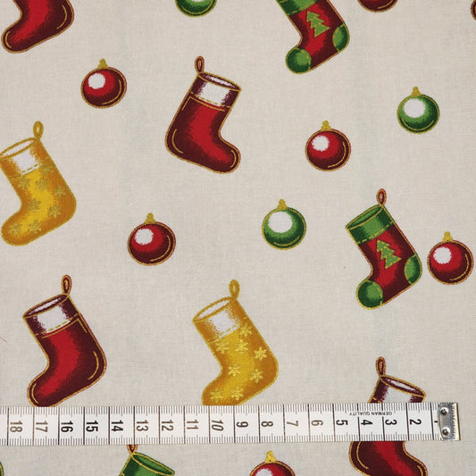Christmas Stockings and Baubles - Cotton Poplin Fabric - 112cm wide - Cream - You’ve Got Me In Stitches