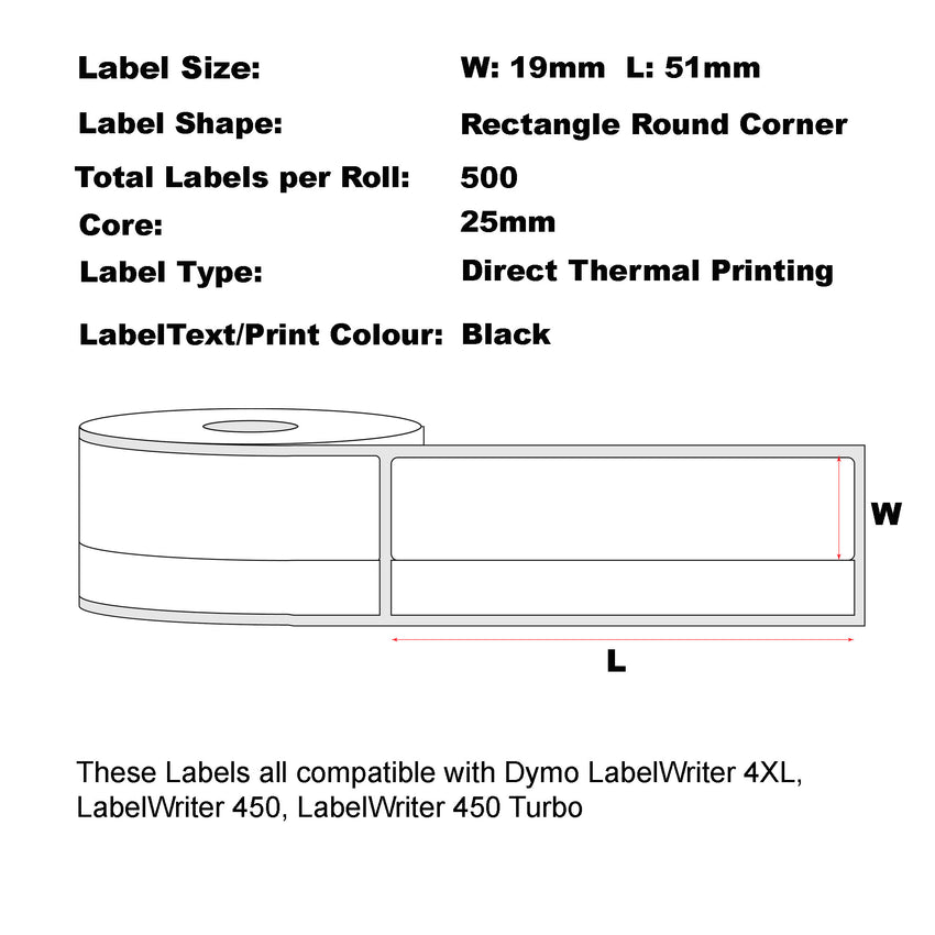 Compatible Dymo 11355 19mm x 51mm 500 Labels/Roll Multipurpose White Labels - You’ve Got Me In Stitches