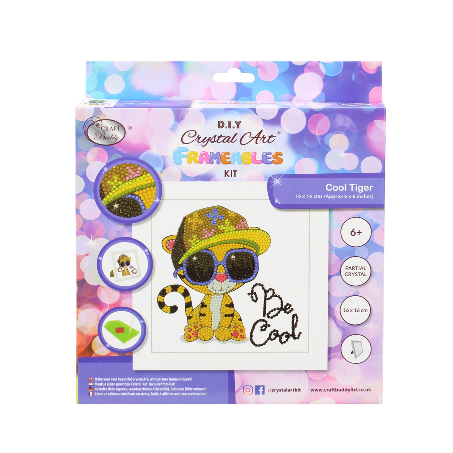 Craft Buddy - Crystal Art Picture Frameables Kit - 16cm x 16cm - Cool Tiger