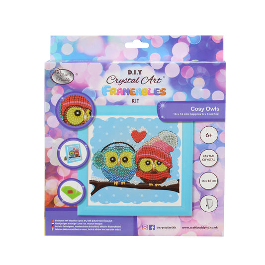 Craft Buddy - Crystal Art Picture Frameables Kit - 16cm x 16cm - Cosy Owls