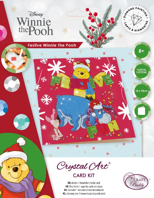 Craft Buddy - Crystal Art Card Kit - Disney - 18cm x 18cm - Festive Winnie the Pooh