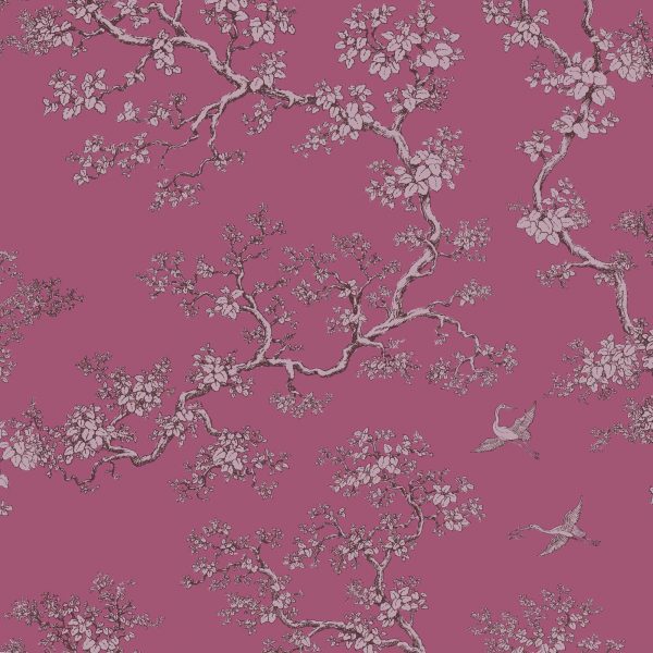 Leutenegger Fabrics -  Florence Broadhurst Berry Sunset Collection - 110cm x 1m Fabric - L01912-3 The Cranes Design