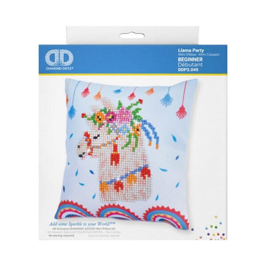 DAMAGED BOX - Diamond Dotz - Mini Pillow Kit - Llama Party - 18cm x 18cm