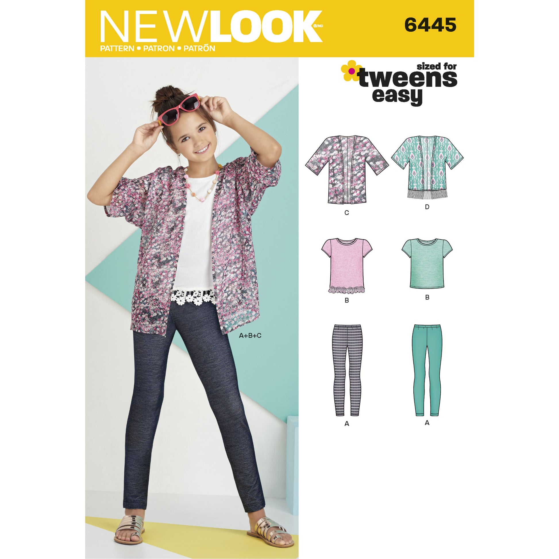 New Look Sewing Pattern 6445 N6445 Easy Girl's Kimono, Knit Top and Leggings - You’ve Got Me In Stitches