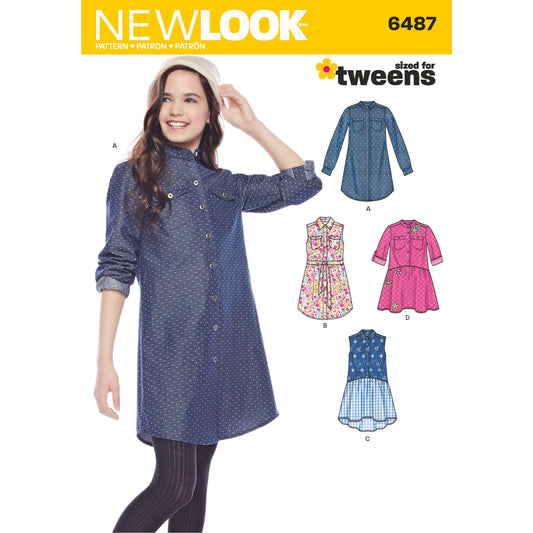 New Look Sewing Pattern 6487 N6487 Girls' Shirt Dresses and Tie Belt - You’ve Got Me In Stitches