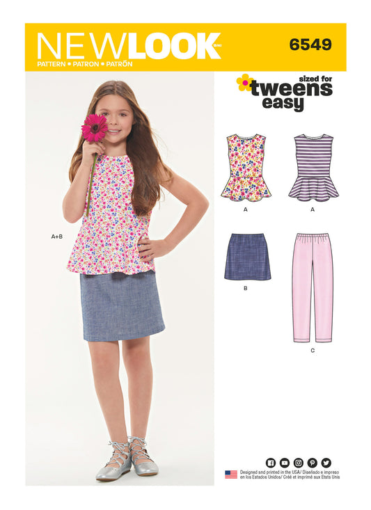 New Look Sewing Pattern 6549 N6549 Girls' Top, Skirt and Pants - You’ve Got Me In Stitches