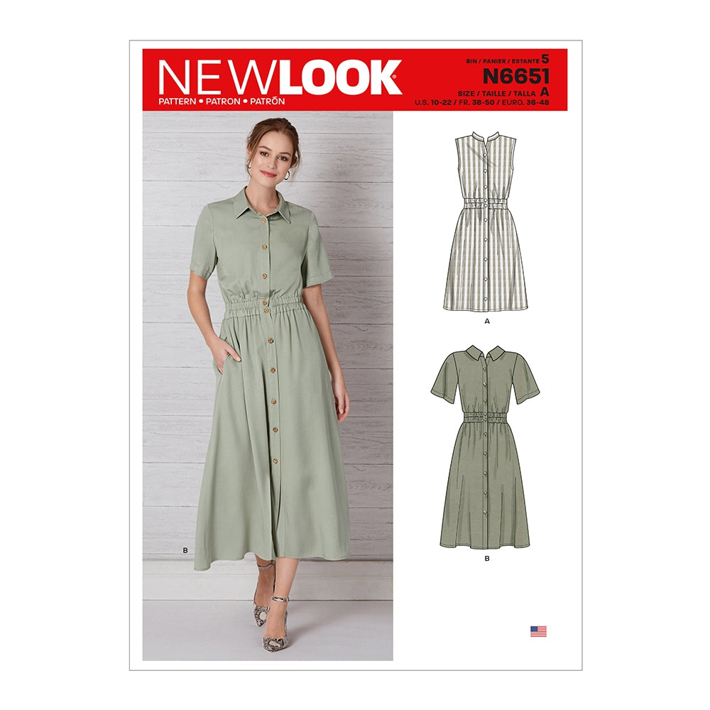 New Look Sewing Pattern 6651 N6651 Misses' Button Front Dress With Elastic Waist - You’ve Got Me In Stitches