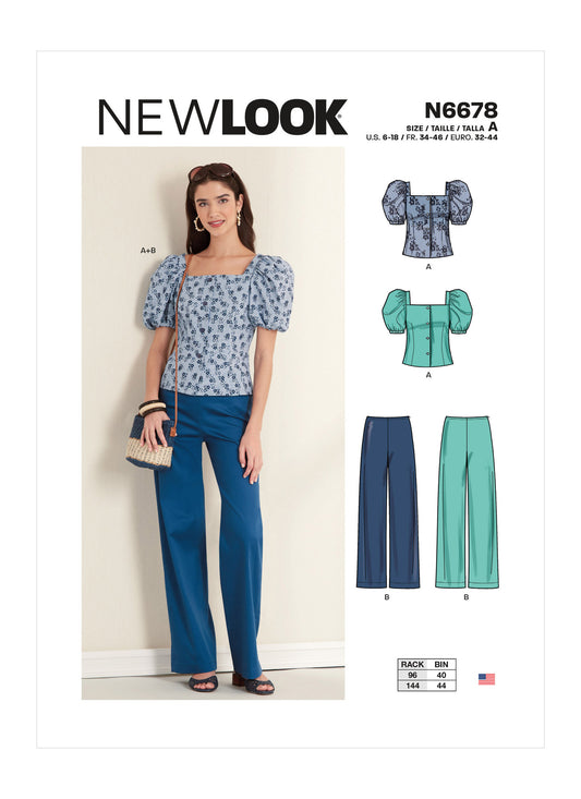 New Look Sewing Pattern N6678 6678 Misses' Button Front Top with Square Neck & Straight Leg Pants - You’ve Got Me In Stitches