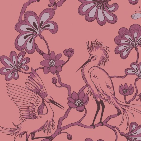 Leutenegger Fabrics -  Florence Broadhurst Berry Sunset Collection - 110cm x 1m Fabric - L01912-5 Egrets Design