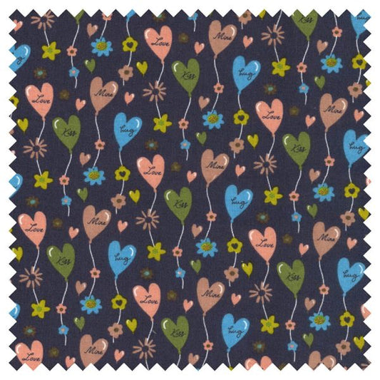 Birch Fabrics - Hearts & Flowers Collection  - 110cm x 1m Fabric - Heart Balloons Design