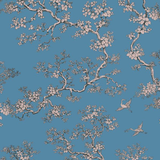 Leutenegger Fabrics -  Florence Broadhurst Pastel Lake Collection - 110cm x 1m Fabric - L01913-3 The Cranes Design