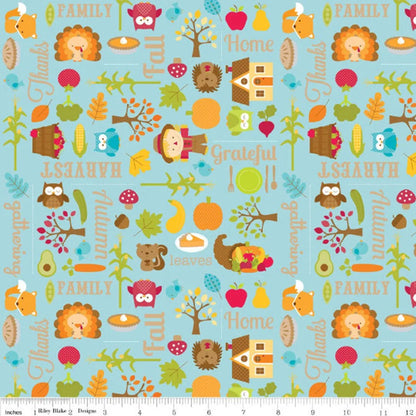 Riley Blake designs - Happy Harvest - F4030 - 2 Colours, Cream and Blue - 100% Cotton Flannel - You’ve Got Me In Stitches