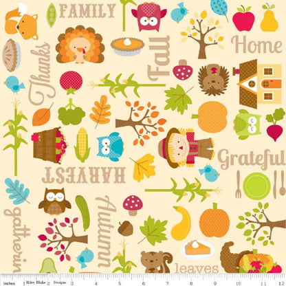 Riley Blake designs - Happy Harvest - F4030 - 2 Colours, Cream and Blue - 100% Cotton Flannel - You’ve Got Me In Stitches