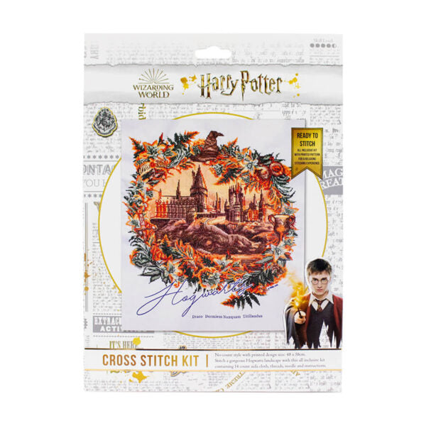 Harry Potter - Hogwarts Floral Castle Landscape - Needlecraft - No Count Cross Stitch Kit - 48cm x 58cm