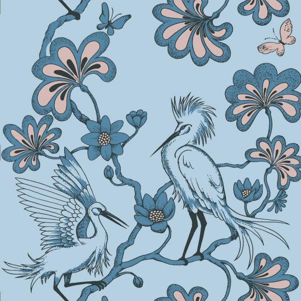 Leutenegger Fabrics -  Florence Broadhurst Pastel Lake Collection - 110cm x 1m Fabric - L01913-5 Egrets Design