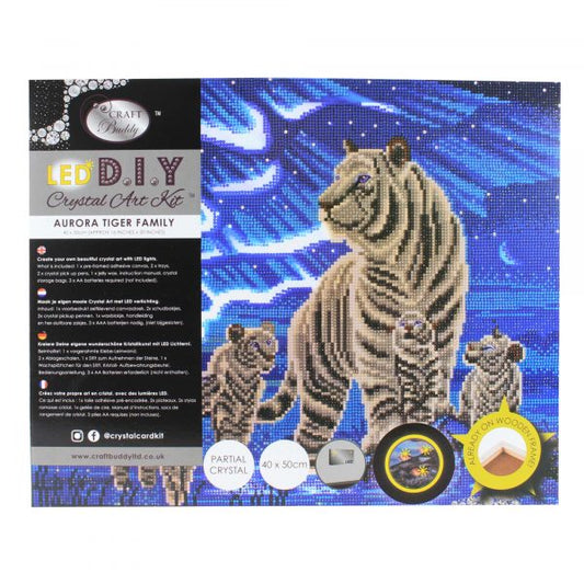 Craft Buddy - Crystal Art LED Picture - 40cm x 50cm - Aurora Tiger Family