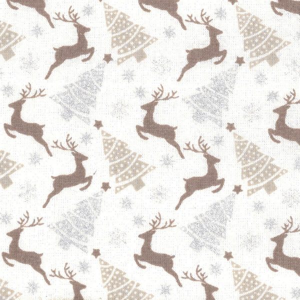 Birch Fabrics - Scandi Christmas Collection - 110cm x 1m Fabric - Reindeers and Trees Design