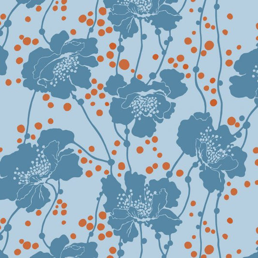 Leutenegger Fabrics -  Florence Broadhurst Pastel Lake Collection - 110cm x 1m Fabric - L01913-4 Spotted Floral Orange Dot Design