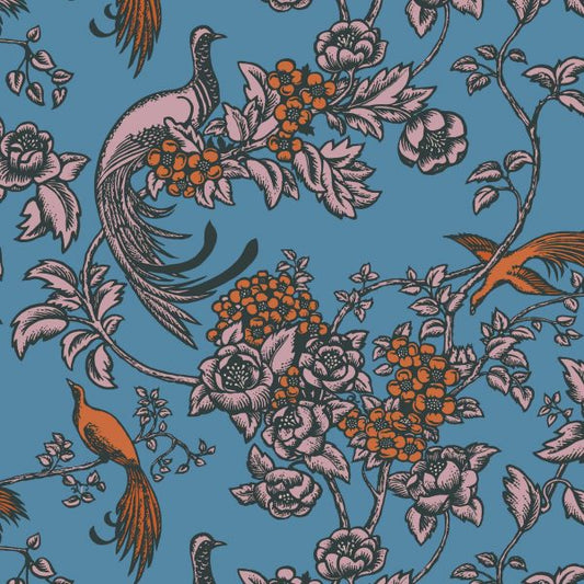 Leutenegger Fabrics -  Florence Broadhurst Pastel Lake Collection - 110cm x 1m Fabric - L01913-8 Birds Of Paradise Design