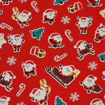 Christmas Cotton Poplin Fabric - Santa Sleighs - Red Background - You’ve Got Me In Stitches