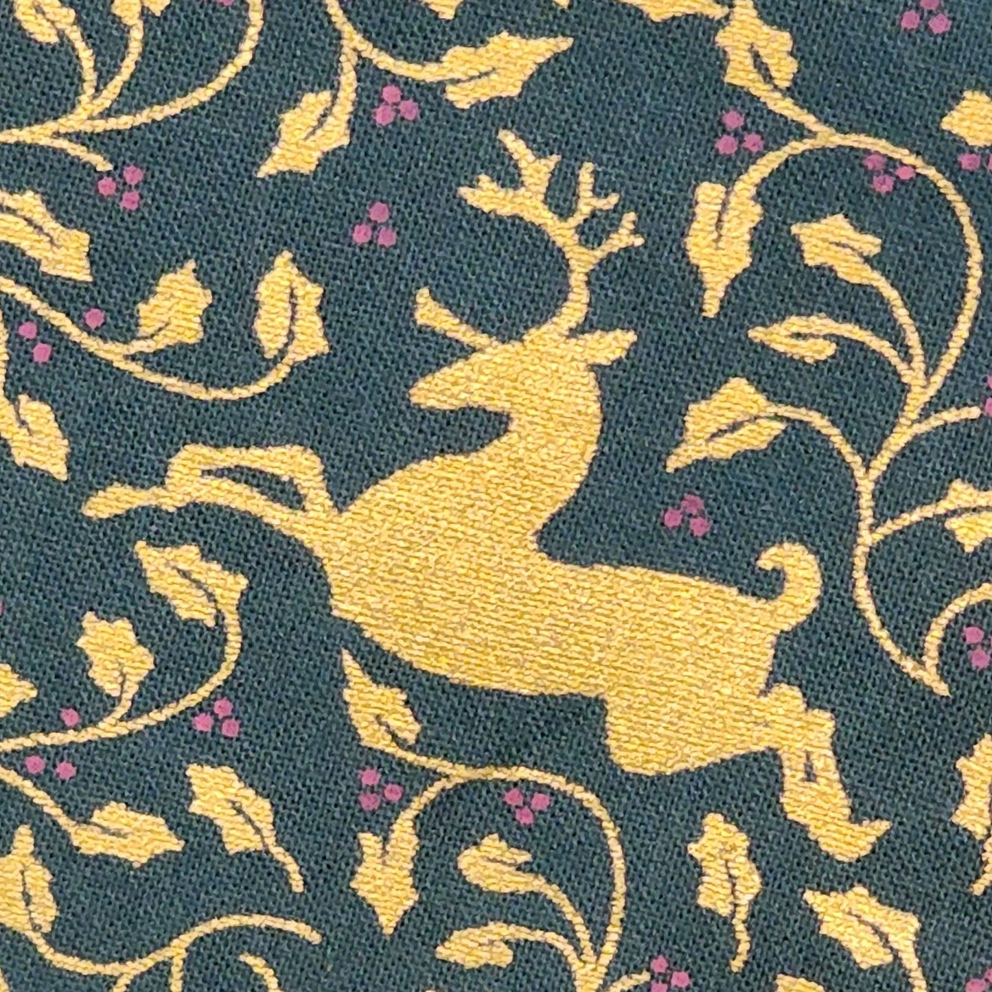 Christmas Reindeer and Holly - Cotton Poplin Fabric - 112cm wide - Dark Green - You’ve Got Me In Stitches