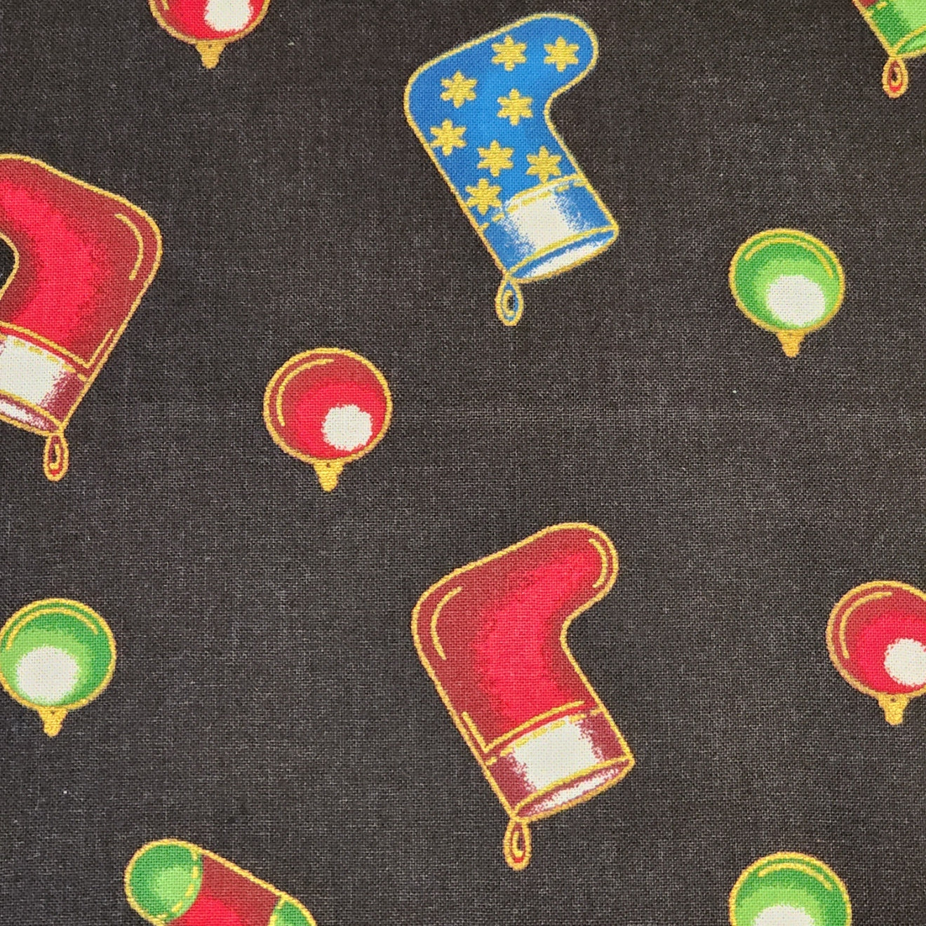 Christmas Stockings and Baubles - Cotton Poplin Fabric - 112cm wide - Black - You’ve Got Me In Stitches